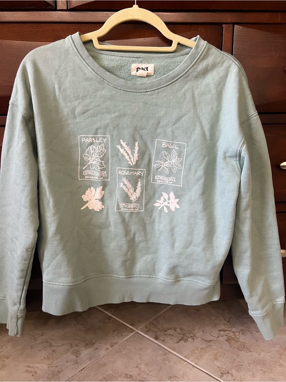 ‼️NWOT: Pact Organic Mint Herbs Long Sleeve Pullover Sweater - S
